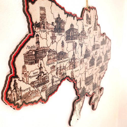 Мапа України одношарова контур червоно-чорна А3 (42х29см)